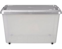 Iris Opbergbox met Wieltjes 50L 38x55x33 cm Wit/Grijs/Transparant