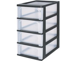 IRIS Organizer Chest ladesysteem - 4 lades - 4 x7L - Kunststof - Zwart/Transparant