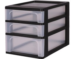 IRIS Organizer Chest ladesysteem A4 - 2 kleine lades en 1 middelgrote lade - 2 x 4L en 1 x 7L - Kunststof - Zwart/Transparant