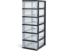 IRIS Organizer Chest ladesysteem A4 - 6 middelgrote lades - 6 x 7L - Kunststof - Zwart/Transparant