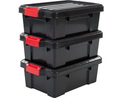 IRIS Powerbox Opbergbox - 12,5L - Kunststof - Zwart/Rood - Set van 3