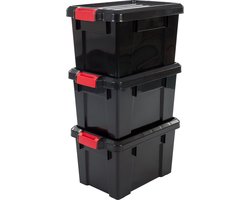 IRIS Powerbox Opbergbox - 21L - Kunststof - Zwart/Rood - Set van 3