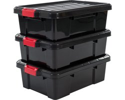 IRIS Powerbox Opbergbox - 25L - Kunststof - Zwart/Rood - Set van 3
