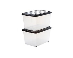 IRIS Rollerbox Opbergbox - 50L - Kunststof - Transparant/Zwart - Set van 2