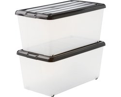IRIS Rollerbox Opbergbox - 70L - Kunststof - Transparant/Zwart - Set van 2