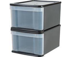 IRIS Stacking Drawer - Opberglade - 20 l - Kunstof - Zwart/Transparant - Set van 2
