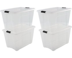 IRIS Topbox Opbergbox - 60L - Kunststof - Transparant/Zwart - Set van 4