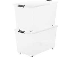 IRIS Topbox Opbergbox - 70L - Kunststof - Met wielen - Transparant - Set van 2