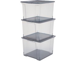 IRIS Useful Storage Opbergbox - 30L - Kunststof - Grijs - Set van 3