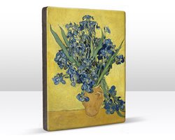 Irissen in een vaas - Vincent van Gogh - 19,5 x 26 cm - Niet van echt te onderscheiden schilderijtje op hout - Mooier dan een print op canvas - Laqueprint.