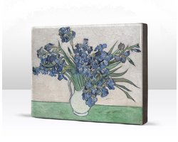 Irissen in een vaas - Vincent van Gogh - 26 x 19,5 cm - Niet van echt te onderscheiden schilderijtje op hout - Mooier dan een print op canvas - Laqueprint.