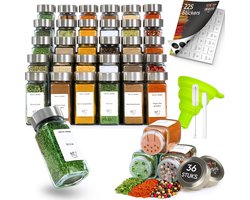 IRONO – 36 Glazen Kruidenpotjes vierkant met RVS Deksel – Kruidenstrooier – Glazen Potjes met Deksel - Complete Set – Inhoud 120 ml – 10,5 x 4,3 cm