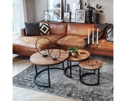 IronWood Salontafel set Triole - Set van 3 - Mangohout - Rond - Industrieel