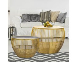 Isabella | bijzettafels | goud en grijs | metaal en emaille | ø 49/41 H 37/29 cm | bijzettafel | bijzettafel buiten | bijzettafel industrieel | salontafel | klein bijzettafeltje | Wood Selections