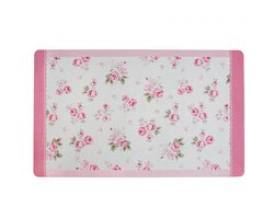 Isabelle Rose badmat antislip 45x75 cm – Wasbaar 30°C – vloermat met rubber onderkant – Wit roze rozenmotief - Badmat met bloemen