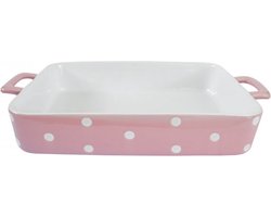 Isabelle Rose Pastelroze grote familieschaal met witte stippen 23,5 x 38,5 x 6,5 cm