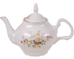 Isabelle Rose - Theepot - English Garden - Porselein - 1.2 L - Wit Roze | Vintage Engelse Stijl