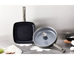 ISENVI Avon Pannenset Inductie - Keramisch - 5 Delig - Grillpan en Hapjespan met Deksel - PFAS, PTFE Vrij - Alle warmtebronnen