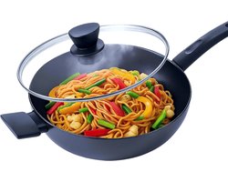 ISENVI Avon Wokpan Inductie met Deksel - 32 cm - Keramisch - Wok - PFAS, PTFE Vrij - Alle Warmtebronnen