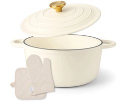 ISENVI Byron - Gietijzeren Emaille Braadpan met Deksel, Ovenwant en Pannenlap - 28 cm - Geschikt voor Inductie- PFAS, PTFE en PFOA Vrij - Alle Warmtebronnen
