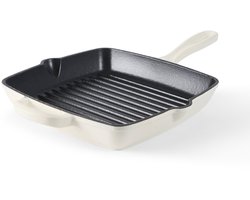 ISENVI Byron - Gietijzeren Grillpan - 28 cm - Geschikt voor BBQ & Inductie - Skillet Pan - PFAS, PTFE Vrij - Alle Warmtebronnen - Beige