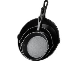 ISENVI Byron - Gietijzeren Pannenset - 16/20/26 cm - Geschikt voor BBQ & Inductie - 3 Delig - Skillet Pannen - Koekenpannen - PFAS, PTFE Vrij - Alle Warmtebronnen