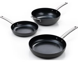 ISENVI Murray combideal 6 Delig - Koekenpannen en wok - RVS - Antraciet - Keramisch - 100% PFAS, PTFE en PFOA vrij - 100% duurzaam - Unieke Antiaanbaklaag - Non-stick bodem - Vaatwasbestendig - Geschikt voor alle warmtebronnen inclusief inductie