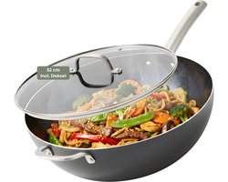ISENVI Murray Wokpan met Deksel - 32 cm - Keramisch - RVS Greep - Wok - Geschikt voor Inductie - PFAS, PTFE en PFOA Vrij