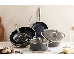 ISENVI Victoria Forged Compleet Pannenset 15 Delig - RVS grepen - Antraciet - Keramisch - 100% PFAS, PTFE vrij - 100% duurzaam - Unieke Antiaanbaklaag - Non-stick bodem - Geschikt voor alle warmtebronnen inclusief inductie