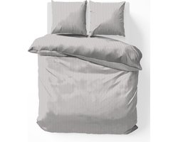 iSleep Dekbedovertrek Satijnstreep - Tweepersoons - 200x200/220 cm - Zilver
