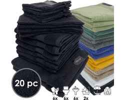 iSleep Terry Badtextiel - Voordeelset (20 delig) - 6x Washandje 16x22 cm - 6x Gastendoekje 30x50 cm - 6x Handdoek 60x110 cm - 2x Badlaken 70x140 cm - Zwart