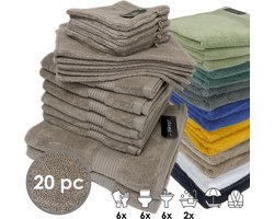 iSleep Terry Badtextiel - Voordeelset (20 delig) - 6x Washandje 16x22 cm - 6x Gastendoekje 30x50 cm - 6x Handdoek 60x110 cm - 2x Badlaken 70x140 cm - Taupe