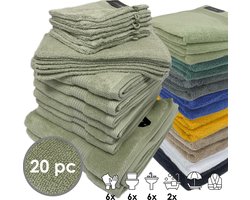 iSleep Terry Badtextiel - Voordeelset (20 delig) - 6x Washandje 16x22 cm - 6x Gastendoekje 30x50 cm - 6x Handdoek 60x110 cm - 2x Badlaken 70x140 cm - Licht Groen