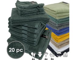 iSleep Terry Badtextiel - Voordeelset (20 delig) - 6x Washandje 16x22 cm - 6x Gastendoekje 30x50 cm - 6x Handdoek 60x110 cm - 2x Badlaken 70x140 cm - Donker Groen