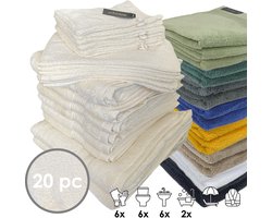 iSleep Terry Badtextiel - Voordeelset (20 delig) - 6x Washandje 16x22 cm - 6x Gastendoekje 30x50 cm - 6x Handdoek 60x110 cm - 2x Badlaken 70x140 cm - Licht Beige