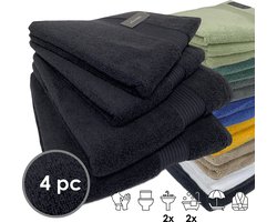iSleep Terry Badtextiel - Voordeelset (4 delig) - 2x Handdoek 60x110 cm - 2x Badlaken 70x140 cm - Zwart