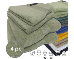iSleep Terry Badtextiel - Voordeelset (4 delig) - 2x Handdoek 60x110 cm - 2x Badlaken 70x140 - Licht Groen