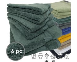 iSleep Terry Badtextiel - Voordeelset (6 delig) - 4x Handdoek 60x110 cm - 2x Badlaken 70x140 cm - Donker Groen