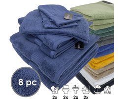 iSleep Terry Badtextiel - Voordeelset (8 delig) - 2x Washandje 16x22 cm - 2x Gastendoekje 30x50 cm - 2x Handdoek 60x110 cm - 2x Badlaken 70x140 cm - Donker Blauw