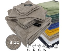 iSleep Terry Badtextiel - Voordeelset (8 delig) - 2x Washandje 16x22 cm - 2x Gastendoekje 30x50 cm - 2x Handdoek 60x110 cm - 2x Badlaken 70x140 cm - Taupe