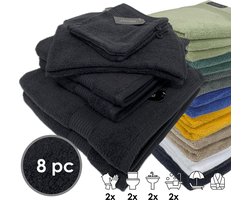 iSleep Terry Badtextiel - Voordeelset (8 delig) - 2x Washandje 16x22 cm - 2x Gastendoekje 30x50 cm - 2x Handdoek 60x110 cm - 2x Badlaken 70x140 cm - Zwart