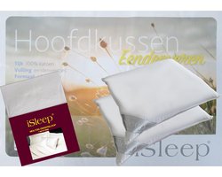 iSleep Veren Hoofdkussen Set (2 Kussens + 2 iSleep Moltonslopen) - Eendenveren - Stevig - 1700 gram - 60x70 cm - Wit