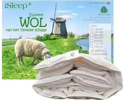 iSleep Wollen Dekbed - Enkel (Warmteklasse 2) - 100% Wol - Eenpersoons - 140x220 cm