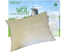 iSleep Wollen Hoofdkussen DeLuxe - Wolvacht zijde - 60x70 cm - Ecru