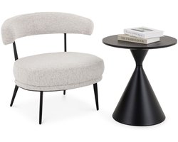 ISOMA 2-delige loungeset, beige - loungestoel met stoffen bekleding en metalen poten, kleine bijzettafel van MDF en metaal, modern ontwerp voor de sfeer in de woonkamer en hal