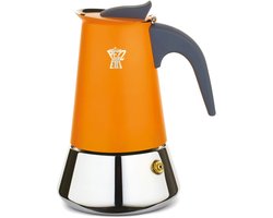 Italiaans koffiezetapparaat - PEZZETTI - STEELEXPRESS - Roestvrij staal - 6 kopjes - Geschikt voor alle kookplaten inclusief inductie - Oranje