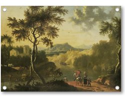 Italiaans landschap met reizigers - Tuinposter 70x50 - Wanddecoratie - Timotheus de Graef - Meesterwerken