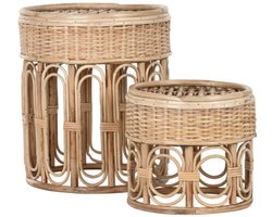 Item Int. Bijzettafel - set van 2 - handgeweven wicker - boho / rotan stijl - naturel