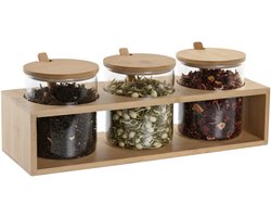 Item Int. Voorraadpotjes set voor losse thee - set 3x - borosilicaatglas - incl. lepeltjes - theepotjes