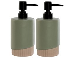 Item International Zeeppompje / Dispenser Artistic - 2x - kunststeen - donkergroen - 8 x 18 cm - 300 ml - badkamer/keuken accessoires